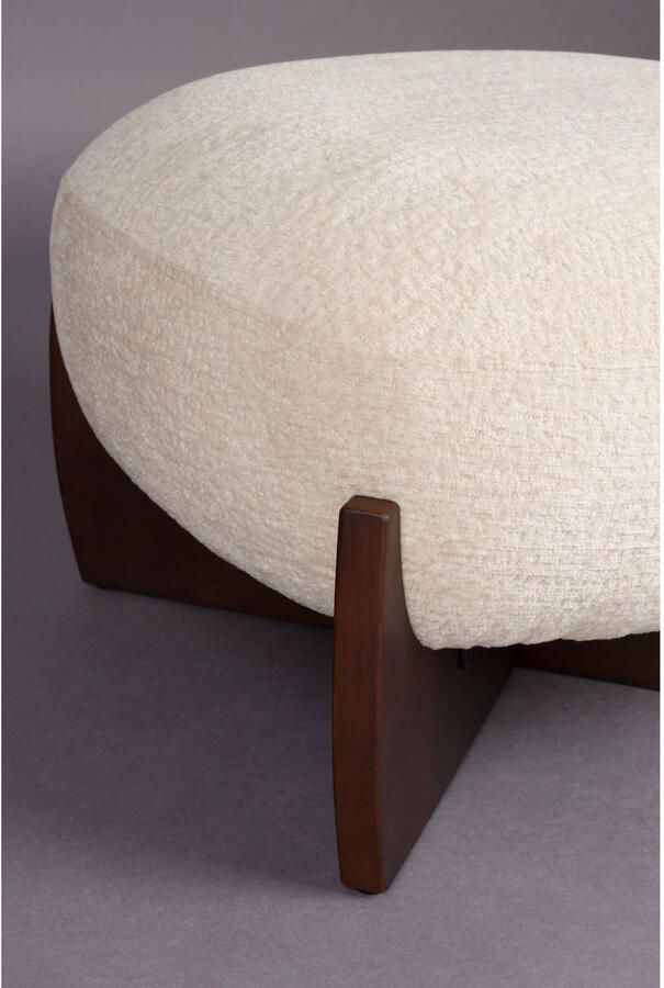 Dutchbone Hocker Emilius Bouclé en rubberhout Wit - Foto 2