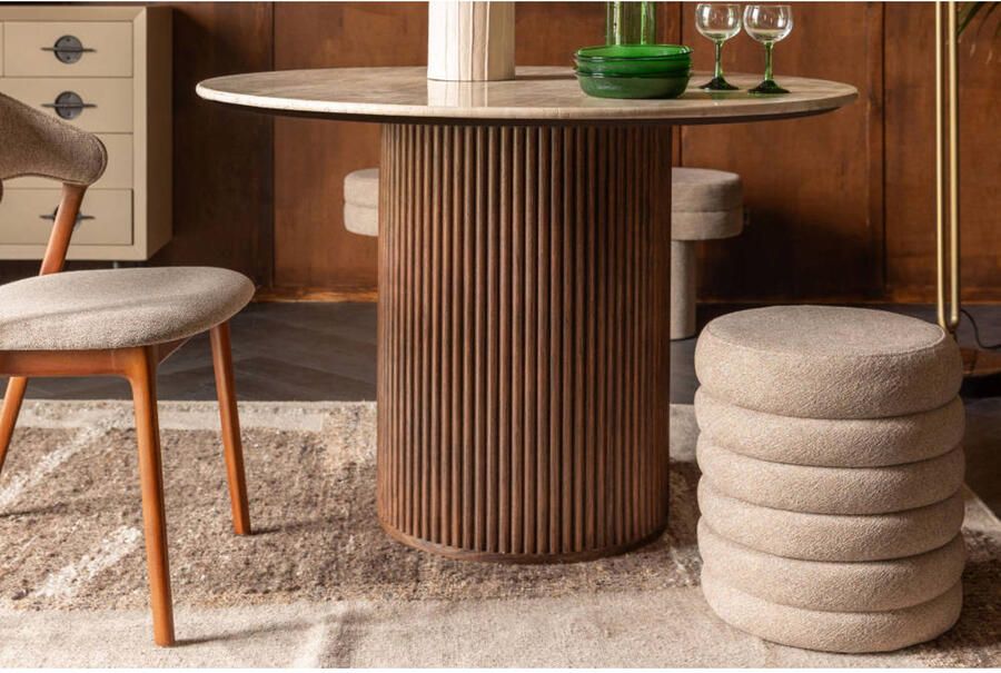 Dutchbone Poef Fern Bouclé Beige - Foto 2