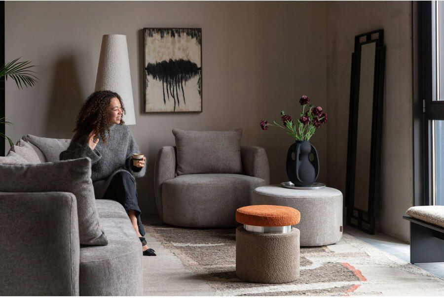 Dutchbone Poef Rocca Geweven stof Cappuccino - Foto 2