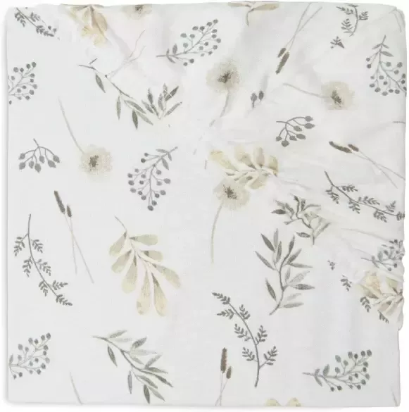 Jollein katoenen ledikant hoeslaken Wild Flowers 60x120cm wit beige grijs