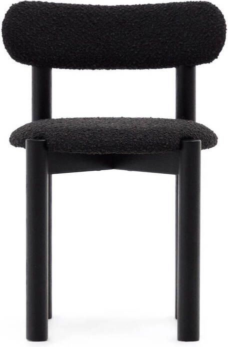 Kave Home Nebai-stoel in zwarte schapenvacht en massief eikenhouten structuur met zwarte afwerking - Foto 4