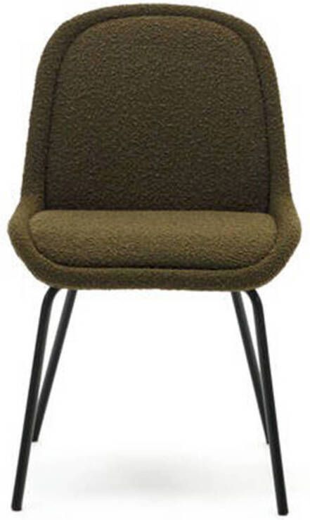 Kave Home Aimin chair in groene fleece en stalen poten met een mat zwart gelakte afwerking - Foto 3