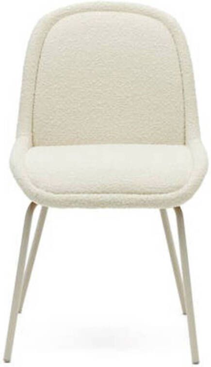 Kave Home Aimin stoel in wit fleece en stalen poten met een mat beige gelakte afwerking - Foto 4