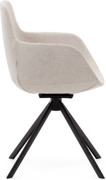 Kave Home Tissiana-stoel met terugdraaiende zitting in beige chenille en mat zwart aluminium - Foto 4