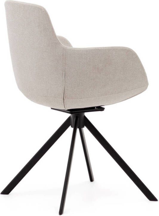 Kave Home Tissiana-stoel met terugdraaiende zitting in beige chenille en mat zwart aluminium - Foto 3