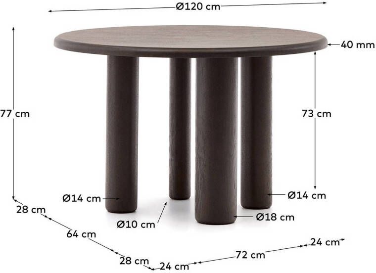 Kave Home Ronde Mailen-tafel in essenfineer met donkere afwerking Ø 120 cm - Foto 3