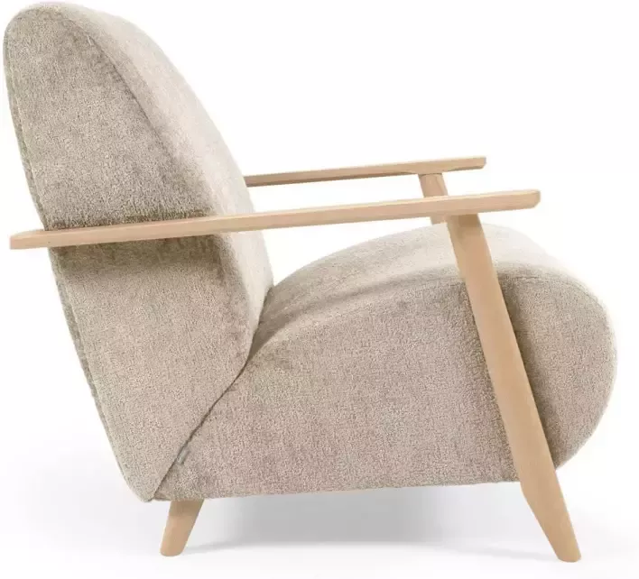 Kave Home Meghan fauteuil in beige chenille en hout met natuurlijke afwerking - Foto 3