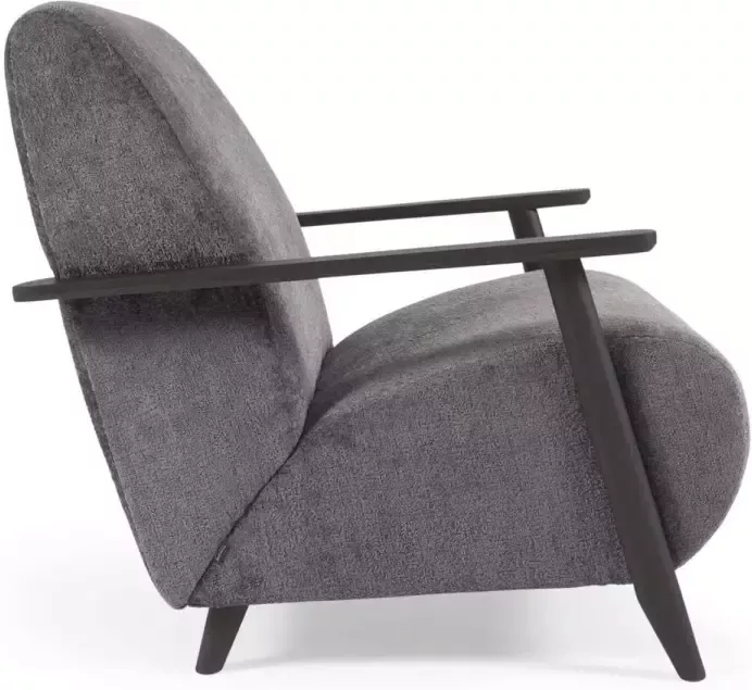 Kave Home Meghan fauteuil in grijze chenille en hout met wengé afwerking - Foto 3