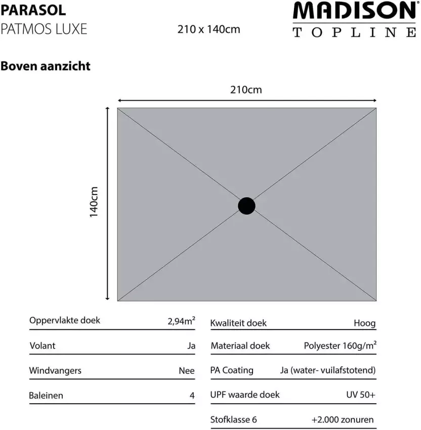 Madison Parasol Patmos 210x140 Grijs - Foto 2