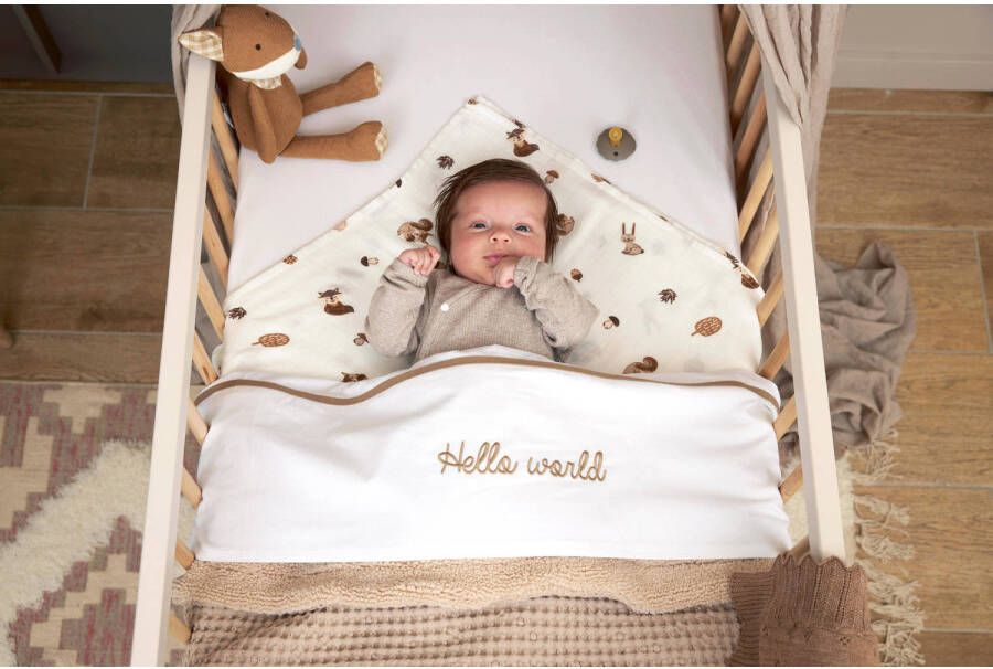 Meyco baby wieglaken 'Baby Hello World' taupe - Foto 2