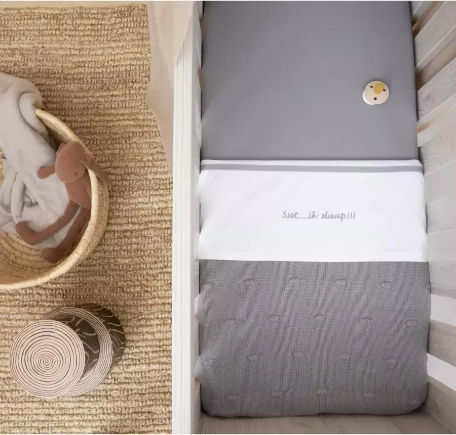 Meyco baby wieglaken Ssst...ik slaap!! 75x100 Grey