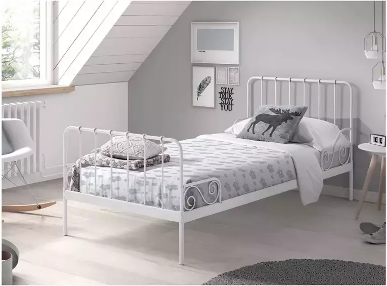 Vipack Alice Metalen Bedframe met Lattenbodem Kinderbed 90x200 cm Wit - Foto 2