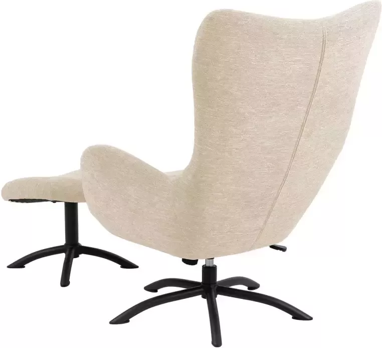 Hioshop Talgy fauteuil relaxfauteuil met voetenbank crème zwart. - Foto 4