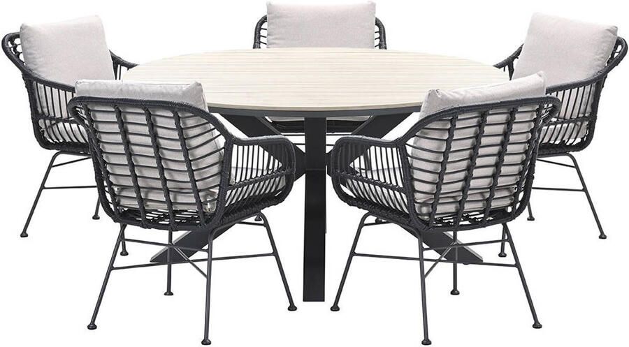 Garden Impressions 5-persoons ronde tuinset Edison tafel 5 Margriet stoelen