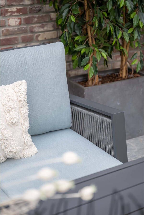 Van Kooten Tuin en Buitenleven Andrea lounge-diningset hoekbank en tafel links carbon black rope dark grey mint grey