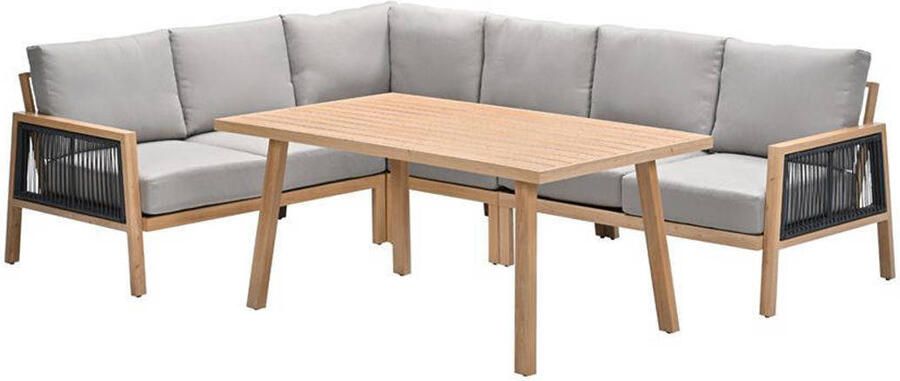 Van Kooten Tuin en Buitenleven Decala lounge-diningset 5-delig aluminium light teak look desert sand- Garden Impressions
