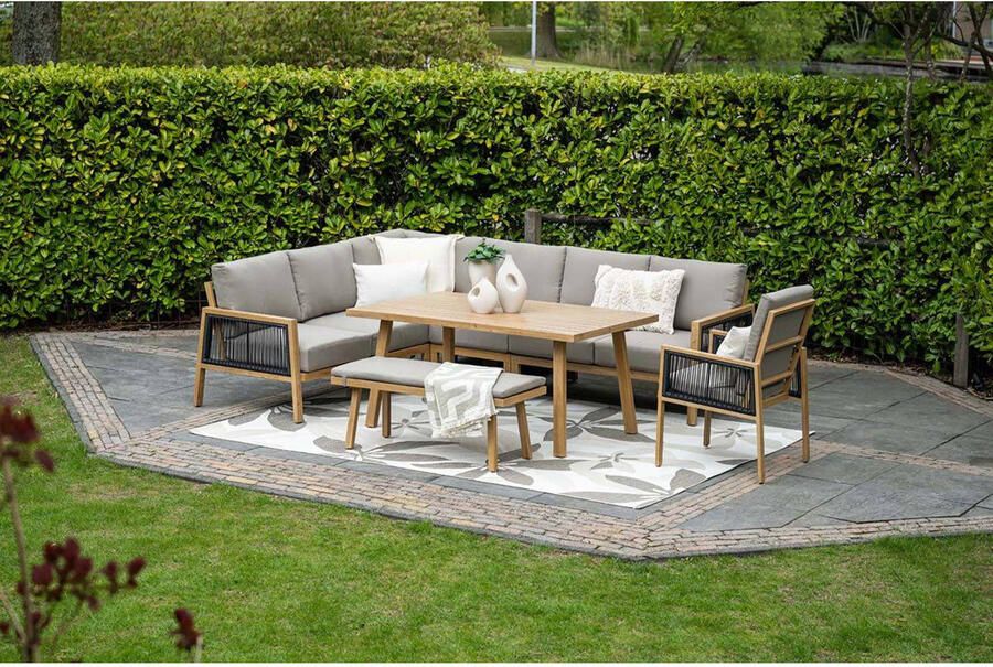 Van Kooten Tuin en Buitenleven Decala lounge-diningset 5-delig aluminium light teak look desert sand- Garden Impressions - Foto 2