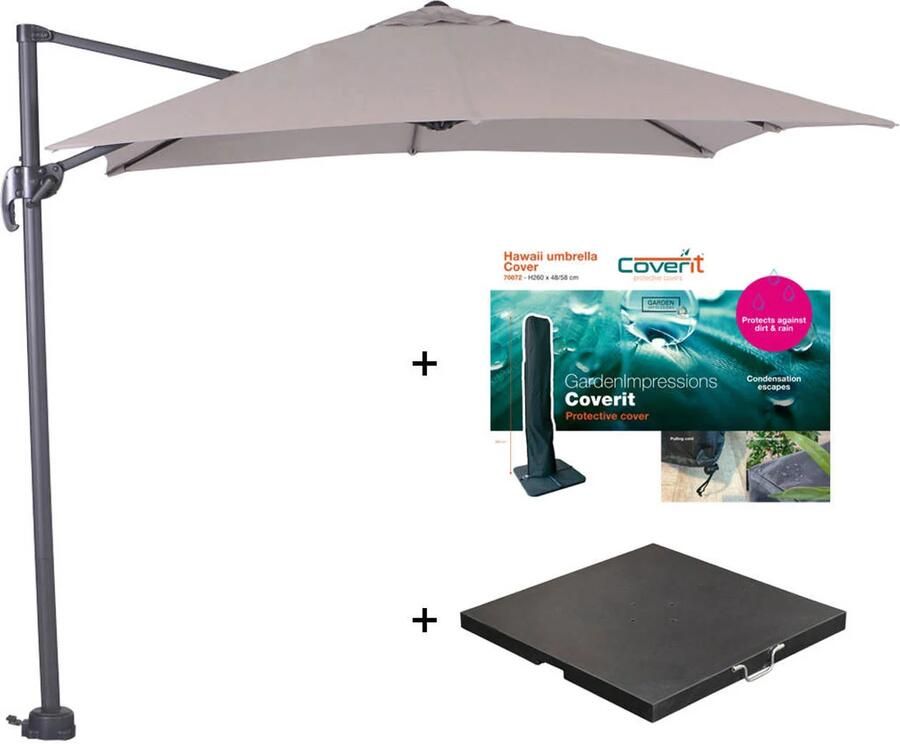 Garden Impressions Zweefparasol Hawaii S met voet en hoes Zand 250 x 250 cm - Foto 2