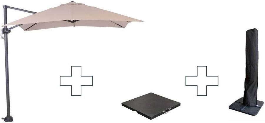 Garden Impressions Zweefparasol Hawaii S met voet en hoes Ecru 250 x 250 cm