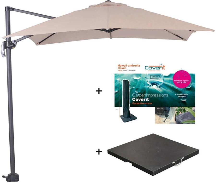 Garden Impressions Zweefparasol Hawaii S met voet en hoes Ecru 250 x 250 cm - Foto 2