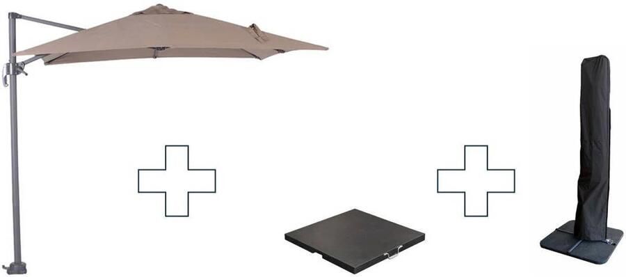 Garden Impressions Zweefparasol Hawaii S met voet en hoes Taupe 250 x 250 cm