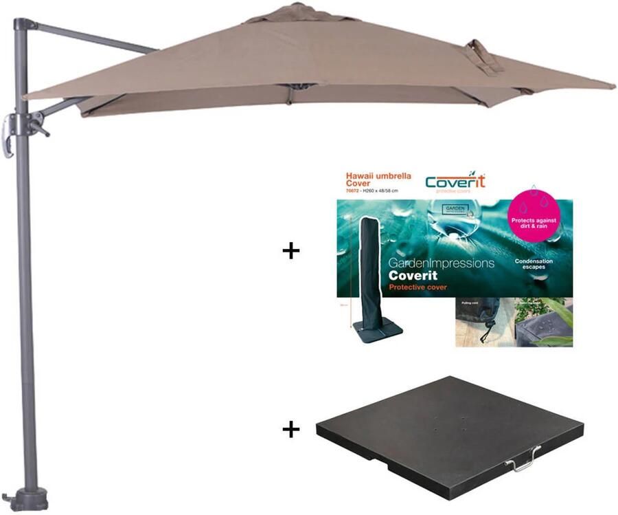 Garden Impressions Zweefparasol Hawaii S met voet en hoes Taupe 250 x 250 cm - Foto 2