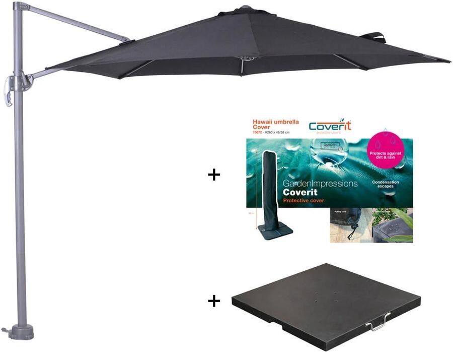 Garden Impressions Zweefparasol Hawaii S met voet en hoes Zwart 300 cm) - Foto 2