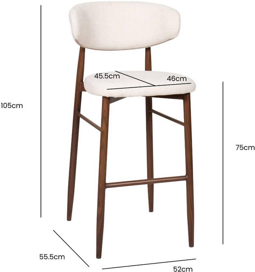 Giga Meubel Barkruk Taupe Stof Zithoogte 75cm 55x52x104cm Alexia - Foto 2