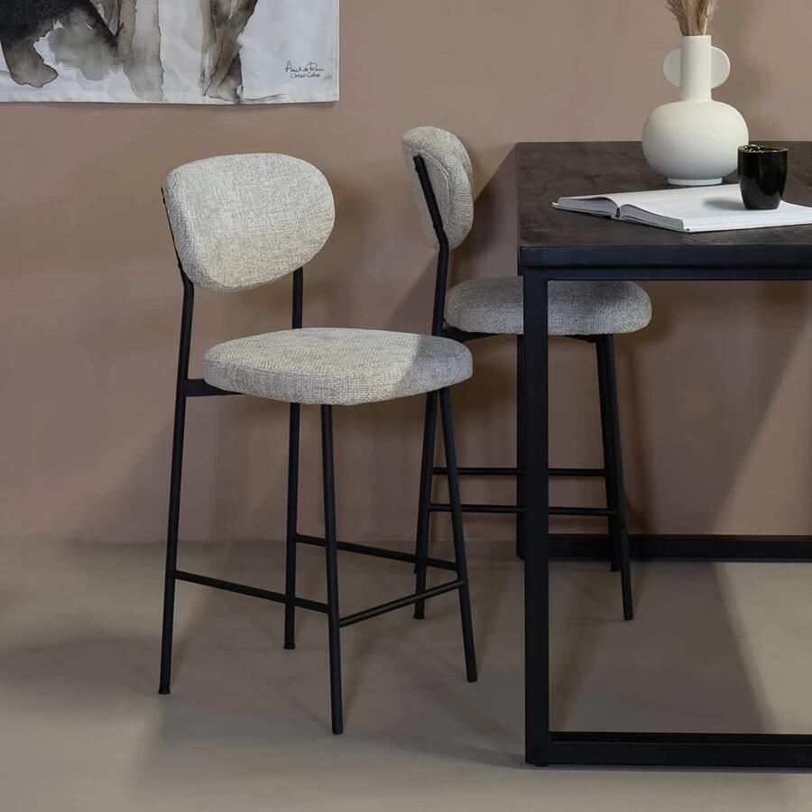 Giga Meubel Barkruk Beige Stof Zithoogte 75cm 44x50x105cm Vajèn Set van 2 - Foto 2