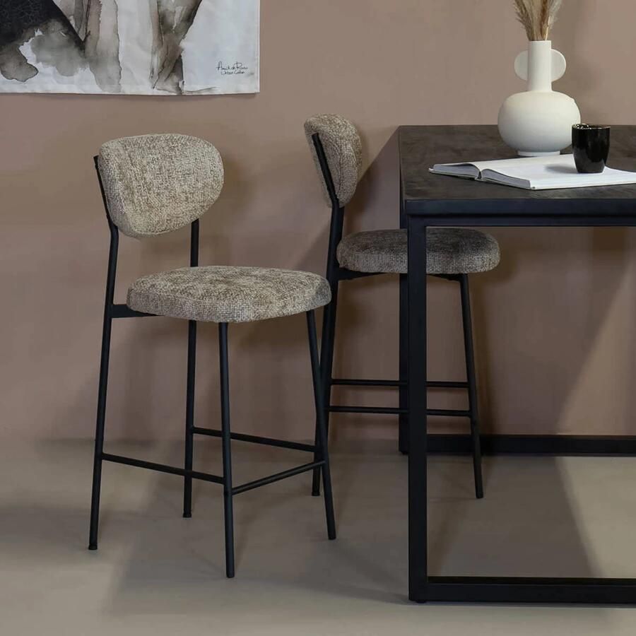 Giga Meubel Barkruk Taupe Stof Zithoogte 75cm 44x50x105cm Vajèn Set van 2 - Foto 2
