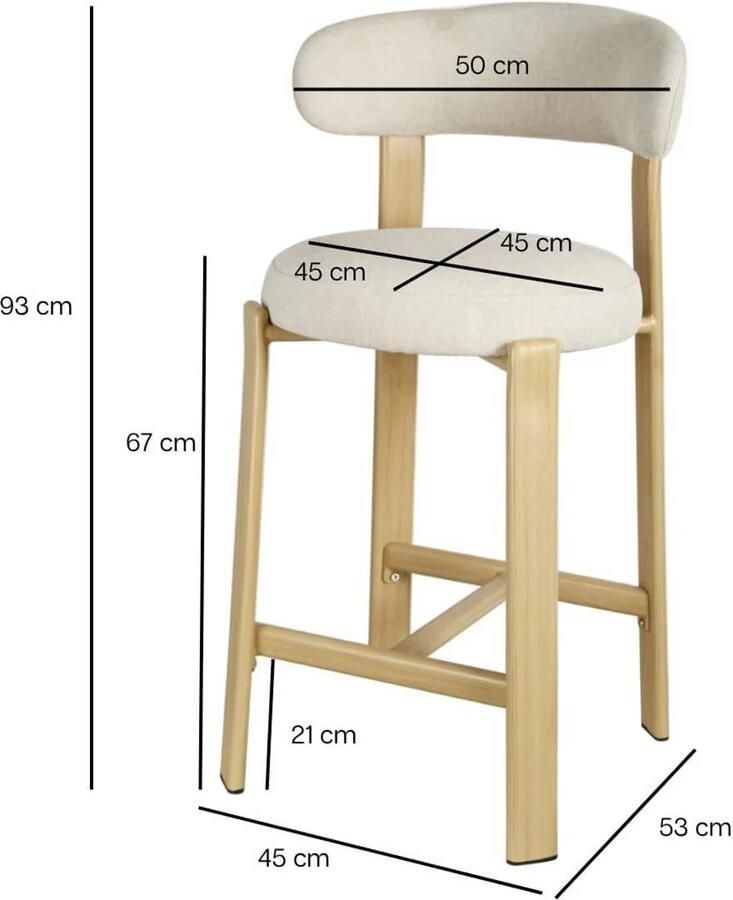 Déja Living DÉJA Living Barstoel Märsta Beige Naturel Stof Zithoogte 67cm Set van 2 - Foto 2