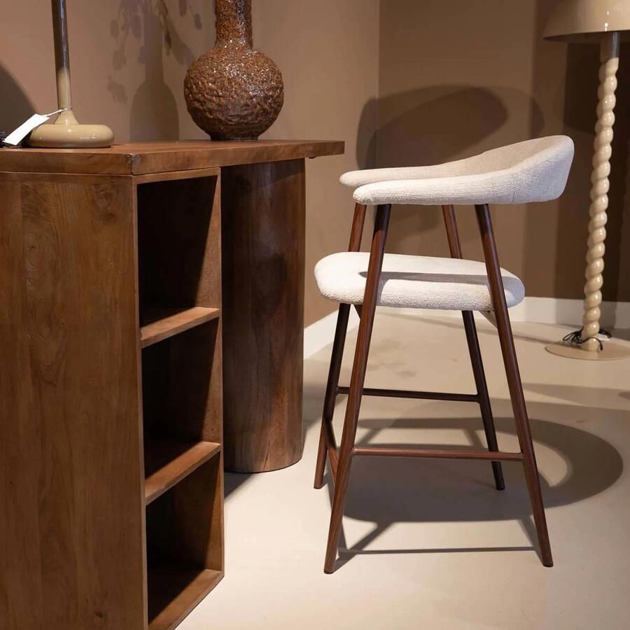 Giga Meubel Barstoel Mila Beige Stof Walnoot Zithoogte 65cm Set van 2