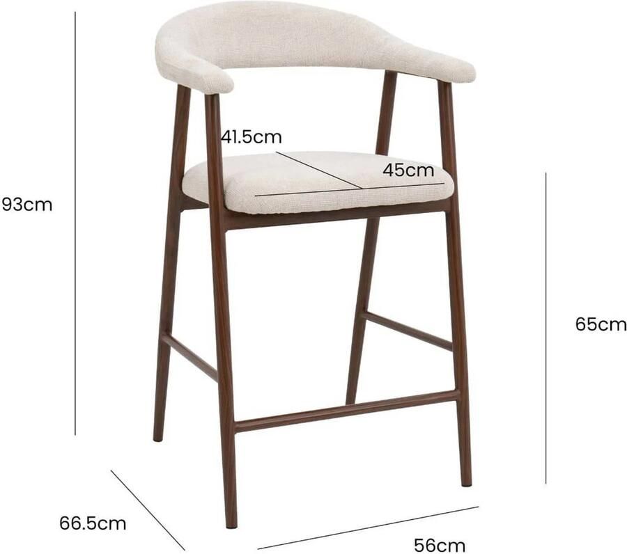 Giga Meubel Barstoel Mila Beige Stof Walnoot Zithoogte 65cm Set van 2 - Foto 2