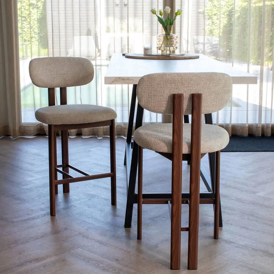 Giga Meubel Barstoel Noor Stof Metaal Walnoot Zithoogte 65cm Set van 2
