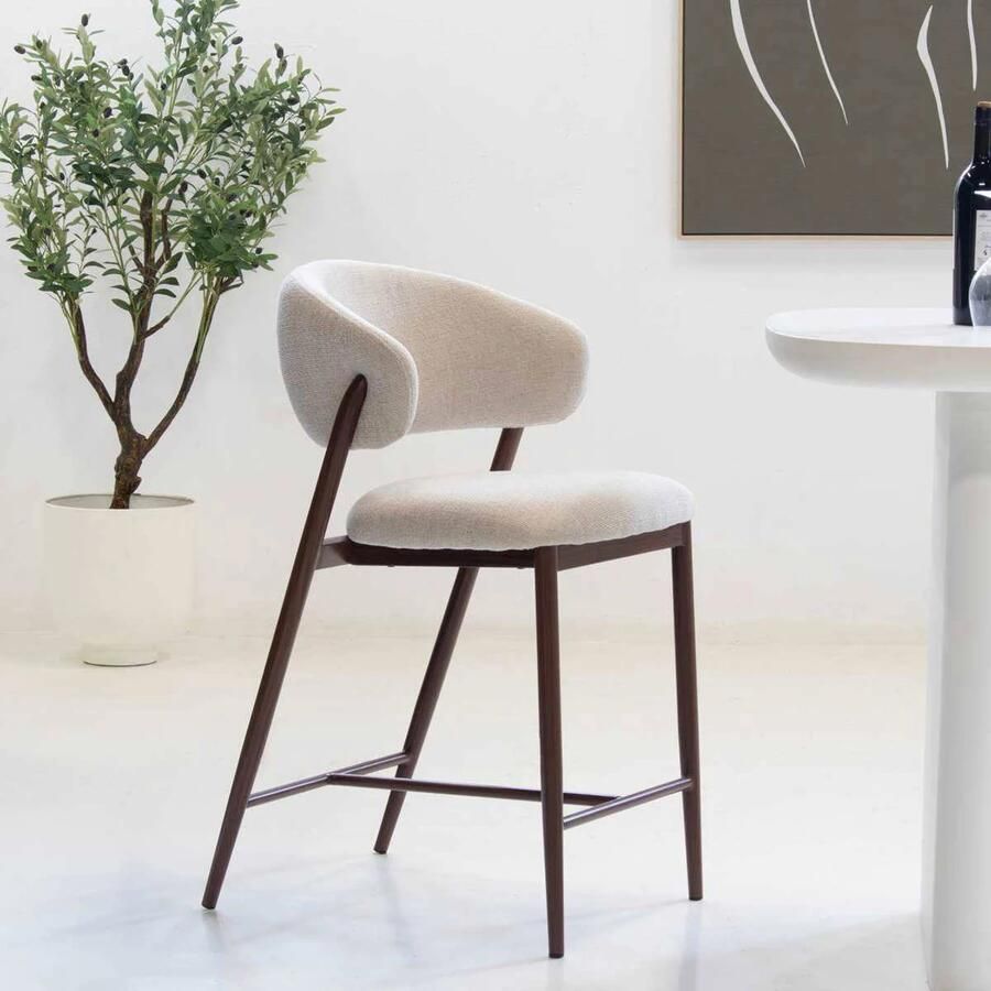 Déja Living DÉJA Living Barstoel Skive Beige Walnoot Zithoogte 67cm Set van 2 - Foto 2