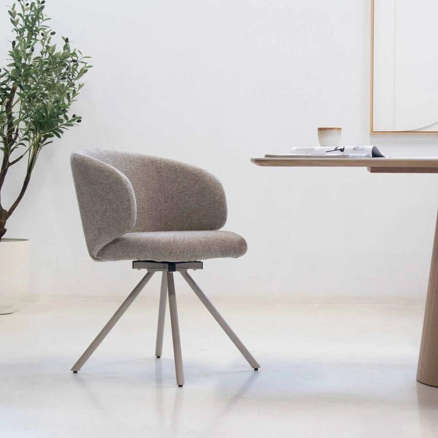 Giga Meubel DÉJA Living Eetkamerstoel Sueca Taupe Stof Draaibaar Set van 2
