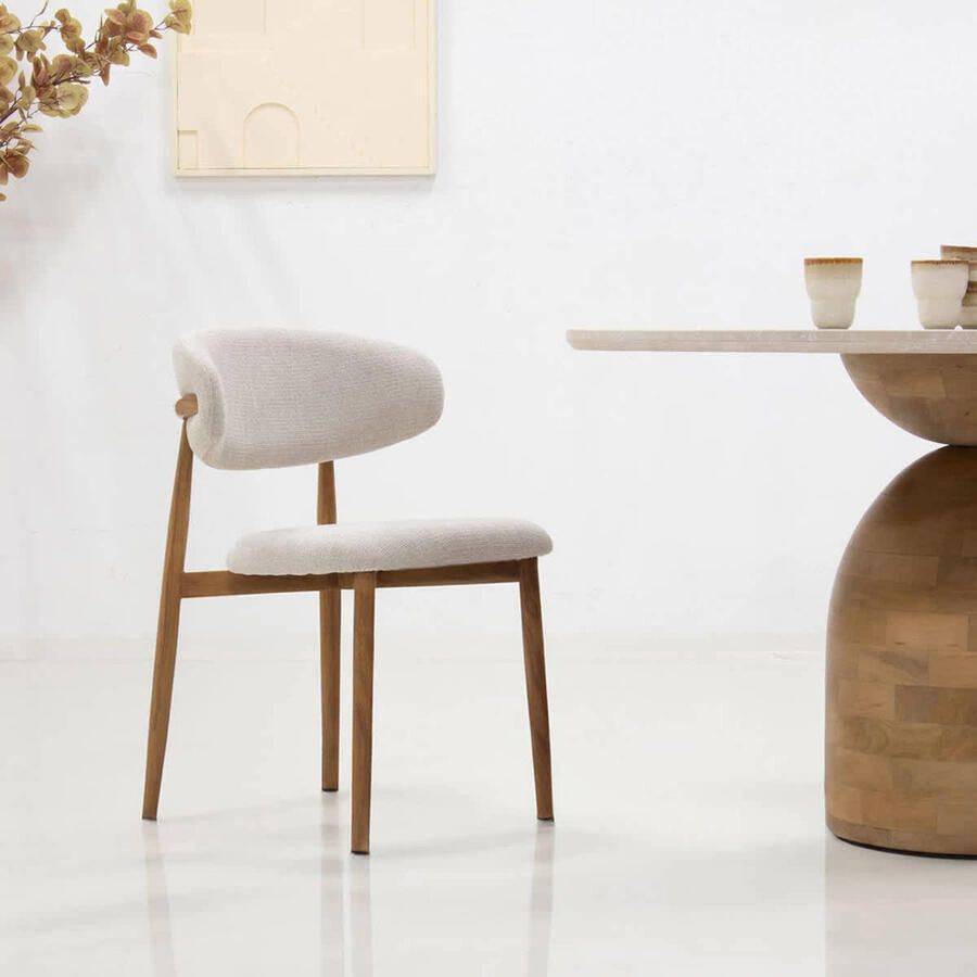 Giga Meubel Eetkamerstoel Alexia Beige Naturel Metaal Stof Set van 2 - Foto 3
