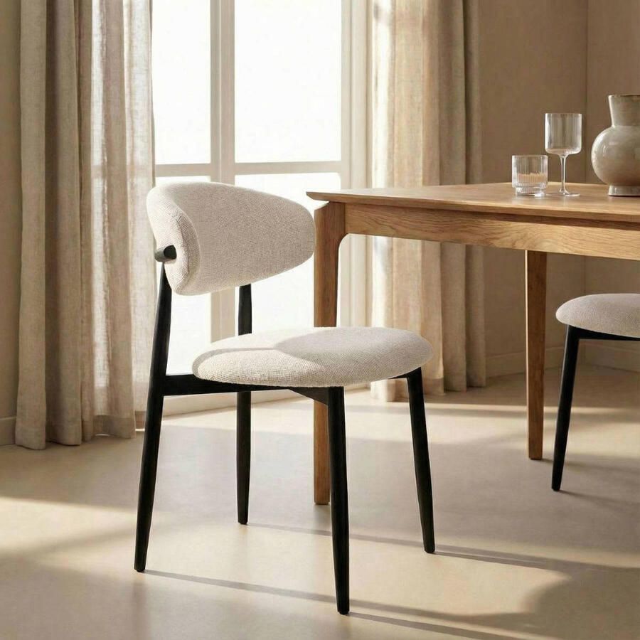 Giga Meubel Eetkamerstoel Alexia Beige Zwart 52x56x77cm (set van 2)