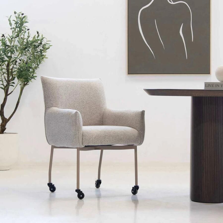 Déja Living DÉJA Living Eetkamerstoel Arboga Taupe Beige Incl. Wielen Set van 2 - Foto 2