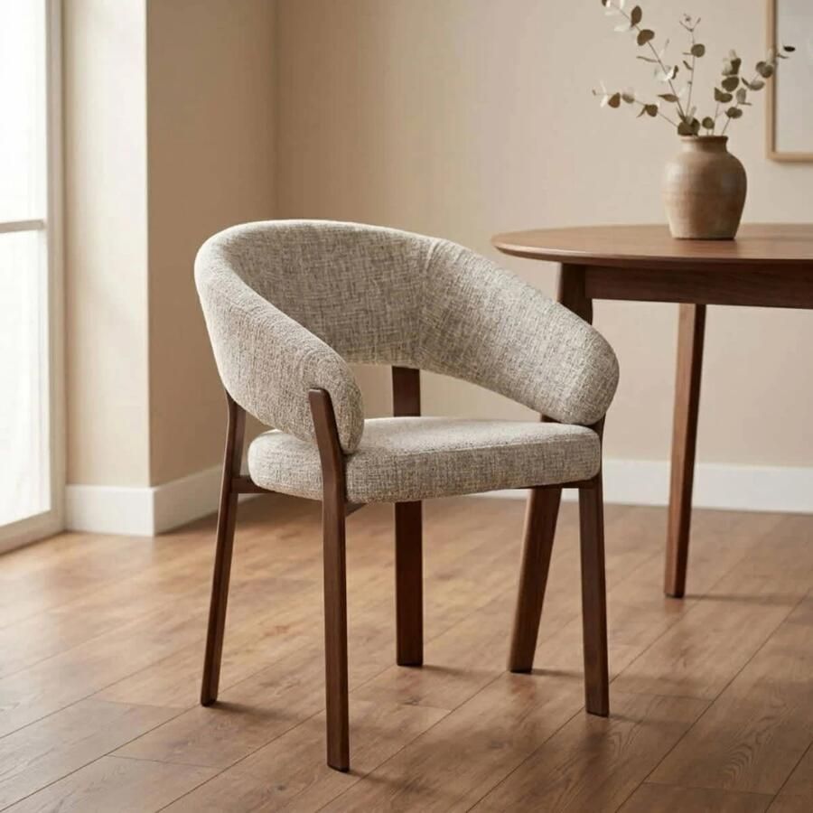 DÉJA Living Eetkamerstoel Chera Beige Walnoot Set van 2 - Foto 2