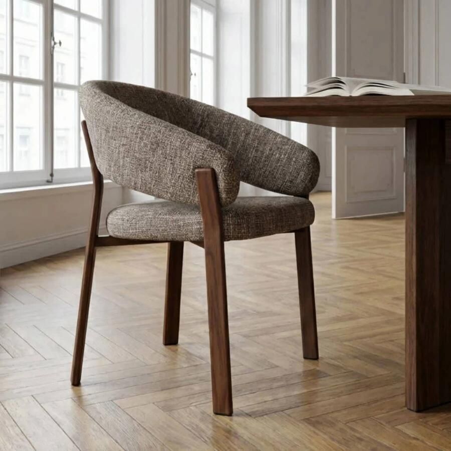 DÉJA Living Eetkamerstoel Chera Taupe Walnoot Set van 2 - Foto 2