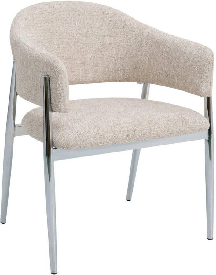 Déja Living DÉJA Living Eetkamerstoel Dénia Beige Chrome Stof Set van 2 - Foto 2