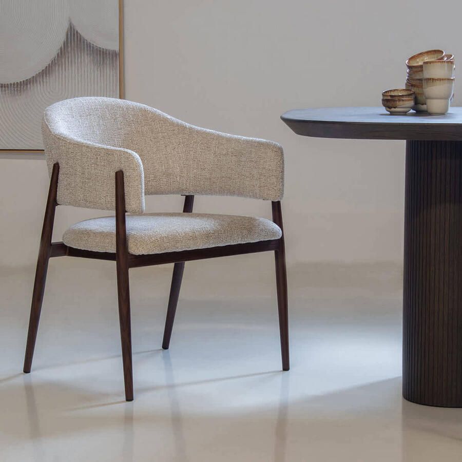 DÉJA Living Eetkamerstoel Taupe|Walnoot Zithoogte 48cm Dénia Set van 2