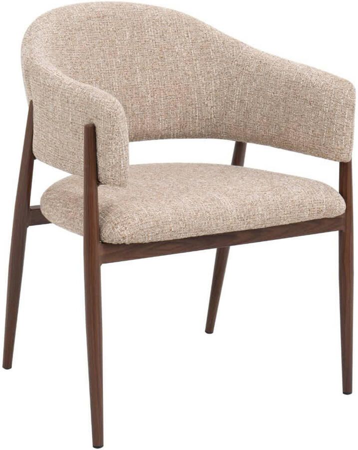 DÉJA Living Eetkamerstoel Dénia Taupe Walnoot Stof Set van 2