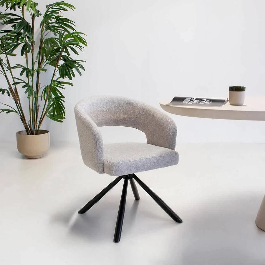 DÉJA Living Eetkamerstoel Elle Greige Stof Zithoogte 48cm Set van 2