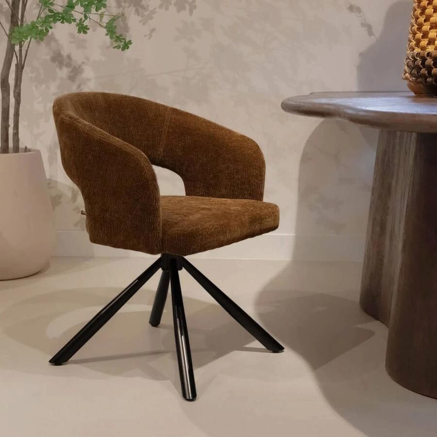 DÉJA Living Eetkamerstoel Oker Draaibaar Stof Elle Set van 2 - Foto 2