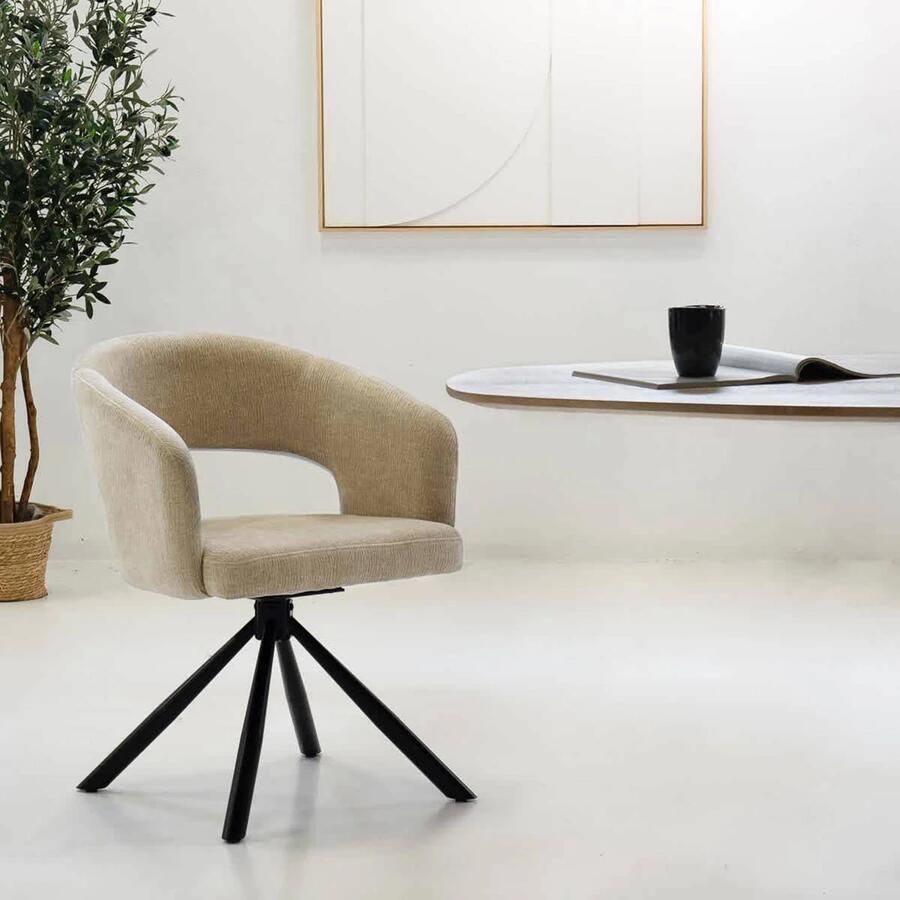 DÉJA Living Eetkamerstoel Taupe Draaibaar Stof Elle Set van 2 - Foto 2