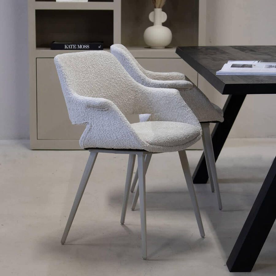 Giga Meubel Eetkamerstoel Stof Beige 57x58x82cm Incl. Armleuning Jess