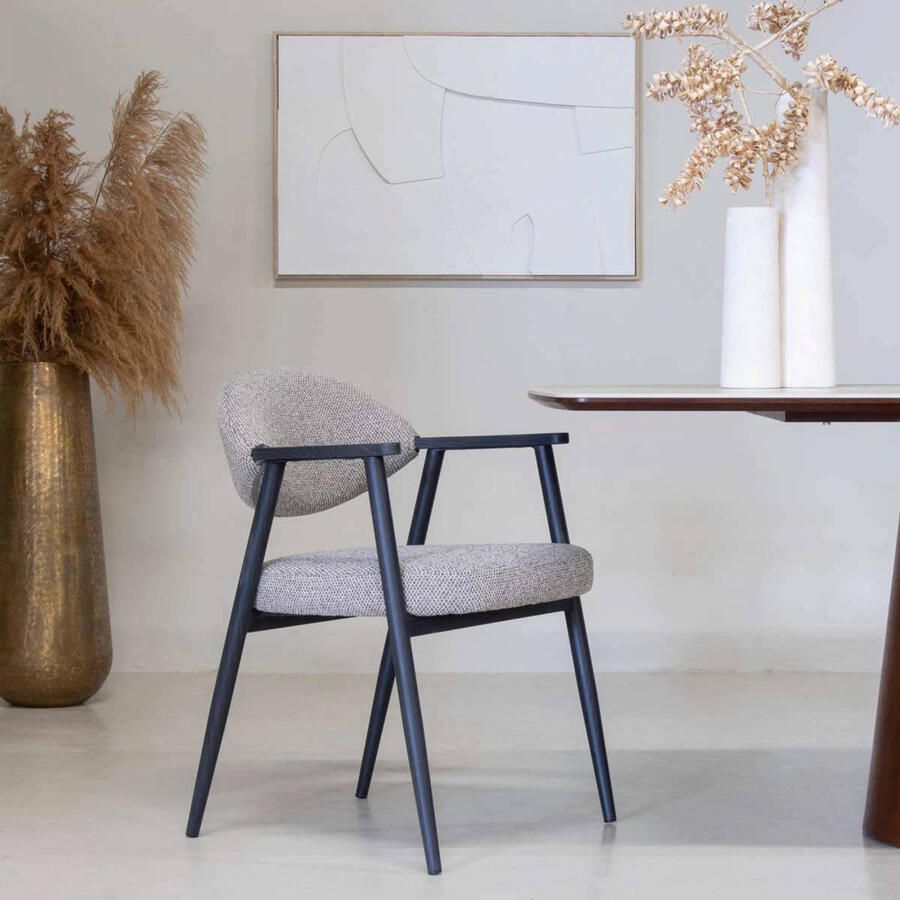 Déja Living DÉJA Living Eetkamerstoel Karup Taupe Zwart Set van 2 - Foto 2