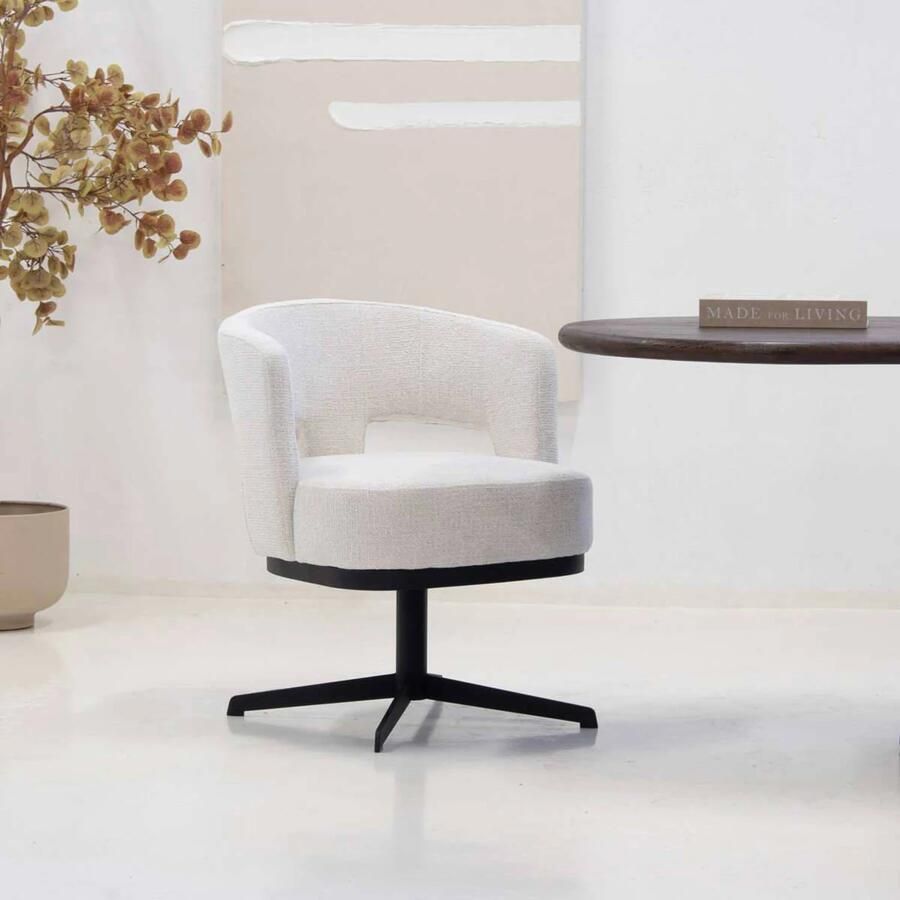 DÉJA Living Eetkamerstoel Off-White Stof Draaibaar Léo Set van 2 - Foto 2